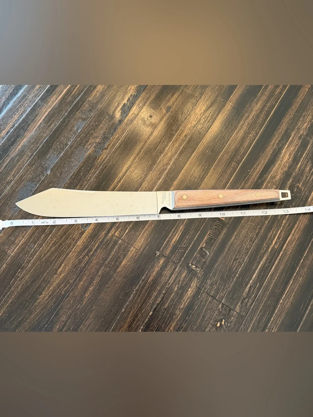 Vintage EKCO Flint Stainless Steel Chef Knife Wood Handle ~13.5” USA